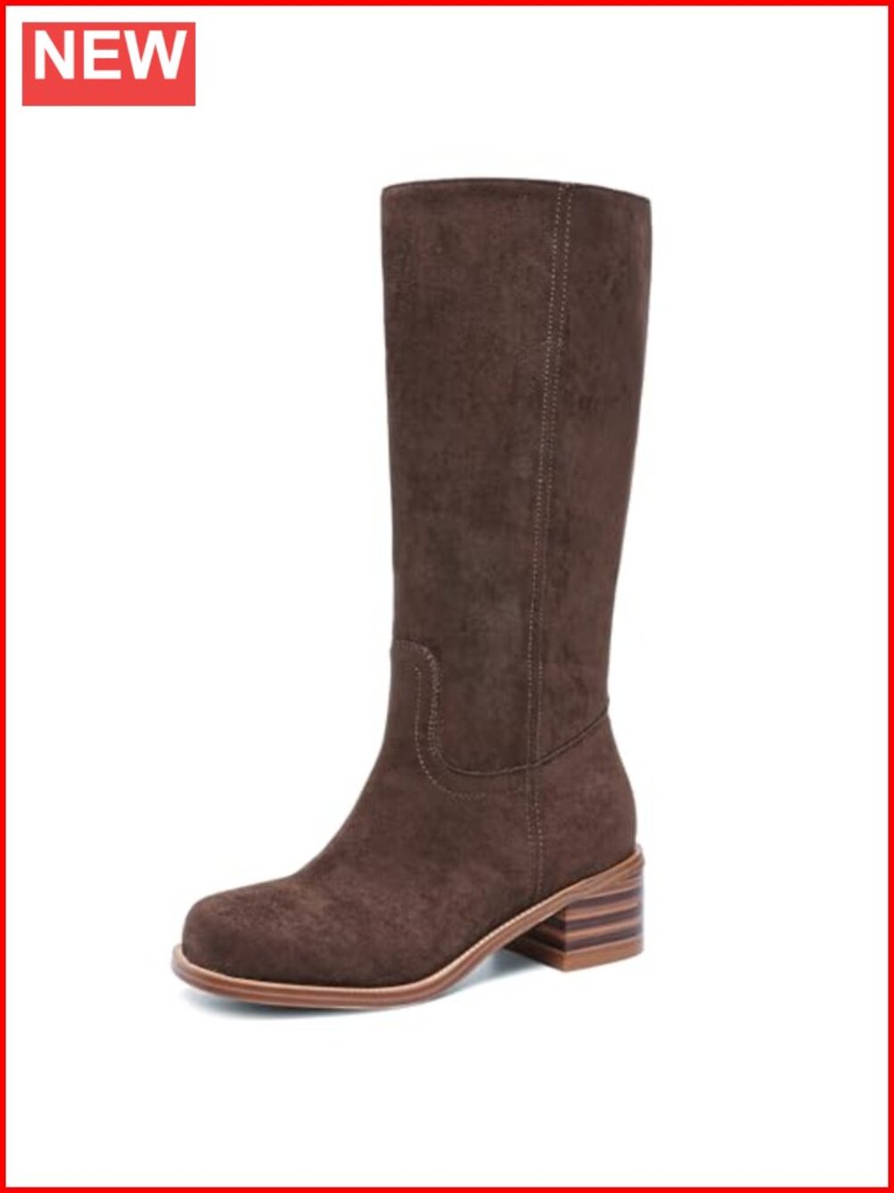 Women's Knee High Boots Square Toe Chunky Block Heel Suede Slip On Riding Boots